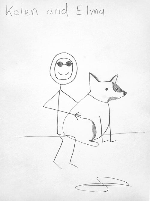 Example of a personalised hand-drawn Nigel portrait with a pet